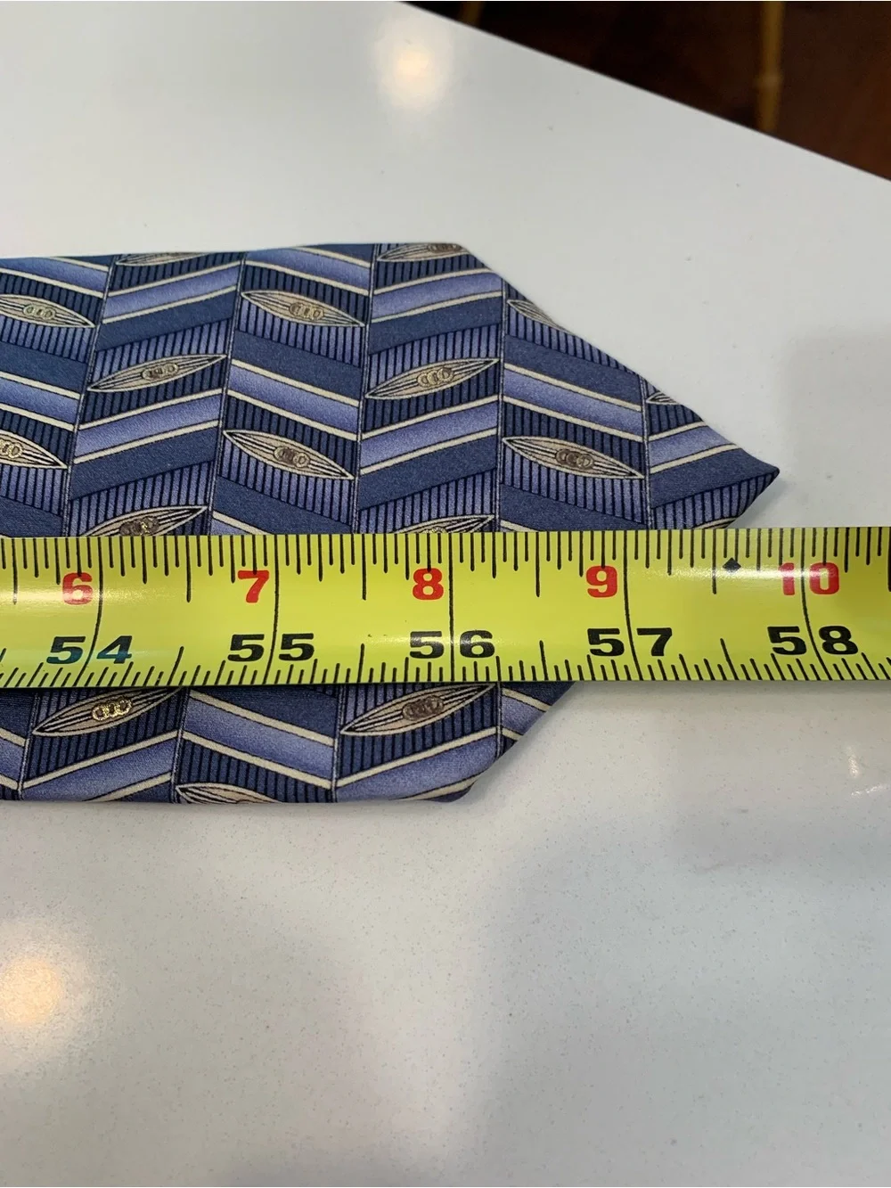 Pierre Pacha Italian Silk Tie Blue Metallic Geometric Design L: 58